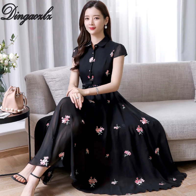 Dingaozlz New Korean Fashion Women dress Elegant Slim Waist Chiffon Embroidered Dress Plus size Long Summer dress Black/White
Dingaozlz New Korean Fashion Women dress Elegant Slim Waist Chiffon Embroidered Dress Plus size Long Summer dress Black/White