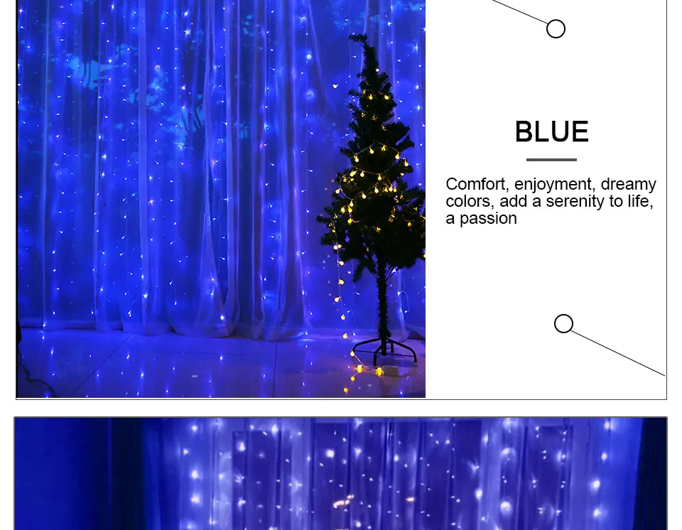 300LEDs Christmas Holiday Lighting 3X3 Meters 18W IP44 Waterproof Xmas Garden Garland Indoor Bedroom Curtain Decoration Lamps (17)