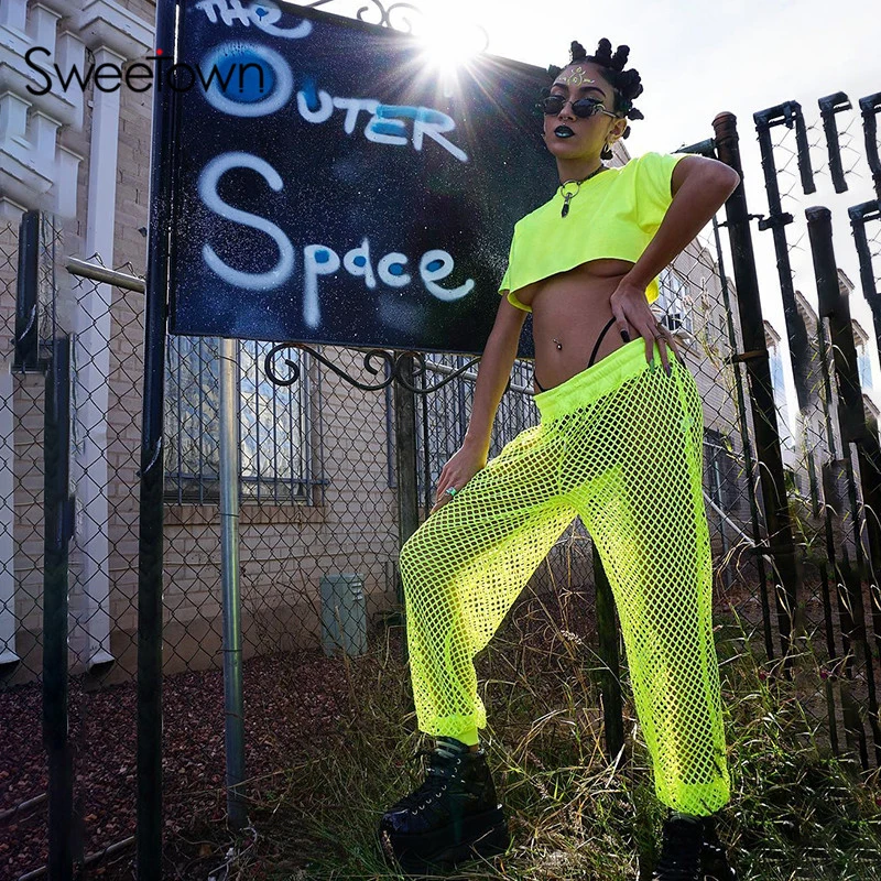 Sweetown Neon Yellow Fishnet Mesh Pants Women Streetwear Sexy See Through Summer Beach Pants Elastic High Waist Trousers Holiday
Sweetown Neon Yellow Fishnet Mesh Pants Women Streetwear Sexy See Through Summer Beach Pants Elastic High Waist Trousers Holiday