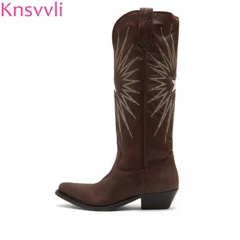 Knsvvli new style genuine leather electric embroidery knee high boots woman brown black pointy toe women cowboy long booties
Knsvvli new style genuine leather electric embroidery knee high boots woman brown black pointy toe women cowboy long booties