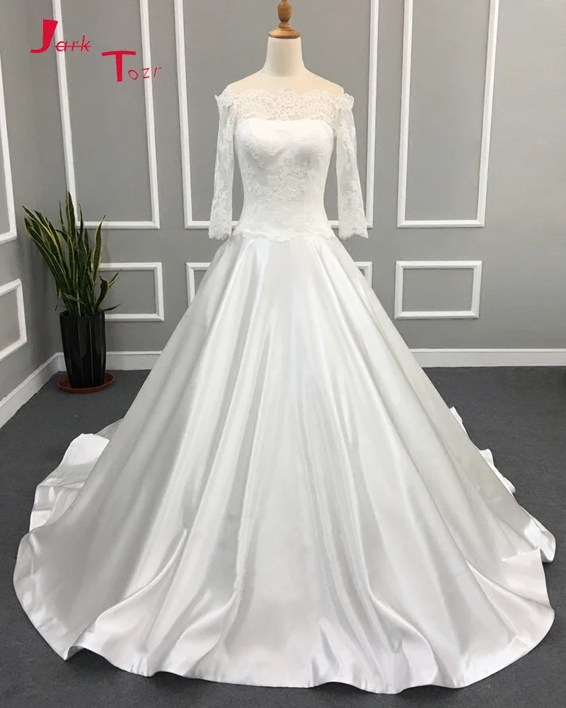 Jark Tozr Custom Made Off The Shoulder Long Sleeve China Bridal Gowns 2019 Trouwjurk Appliques Satin A-line Bride Wedding Dress
Jark Tozr Custom Made Off The Shoulder Long Sleeve China Bridal Gowns 2019 Trouwjurk Appliques Satin A-line Bride Wedding Dress