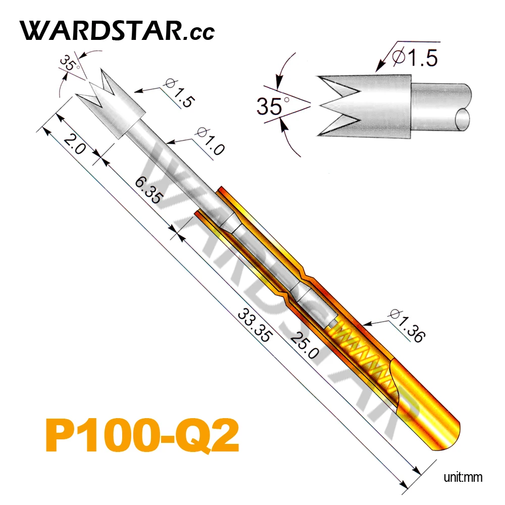 100pcs/lot P100-Q2 Dia 1.5mm Spring Test Probes Pogo Pin Length 33.35mm (Stroke Spring Froce:180g) Wholesale
100pcs/lot P100-Q2 Dia 1.5mm Spring Test Probes Pogo Pin Length 33.35mm (Stroke Spring Froce:180g) Wholesale
