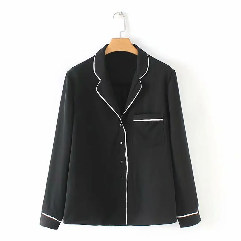 CS190 European Design Brief Color Block Contrast Edge Long Sleeve Pocket Deco Black Blouse Women Match All Daily Shirts
CS190 European Design Brief Color Block Contrast Edge Long Sleeve Pocket Deco Black Blouse Women Match All Daily Shirts