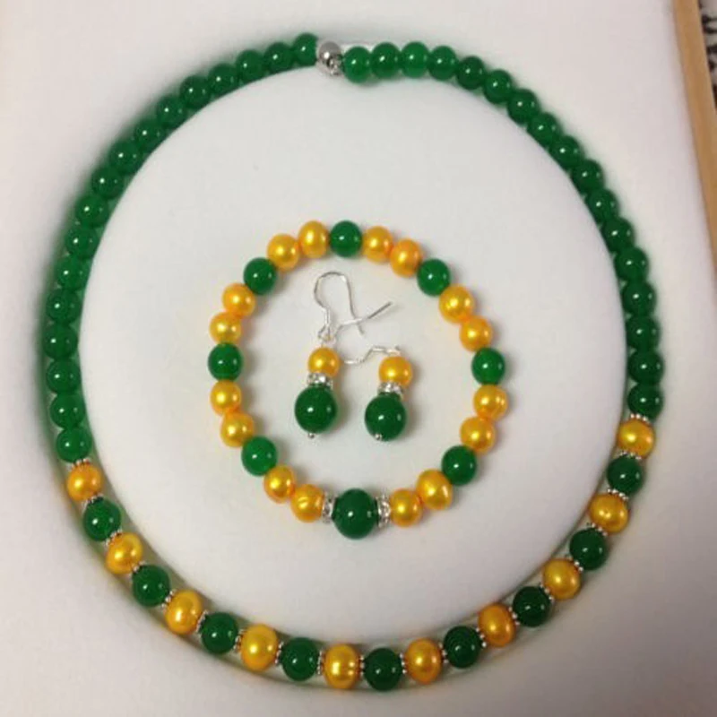 New Women's 8-8.5MM Golden Akoya Cultured Pearl/Green necklace Bracelet Earrings Set 65TRT
New Women's 8-8.5MM Golden Akoya Cultured Pearl/Green necklace Bracelet Earrings Set 65TRT