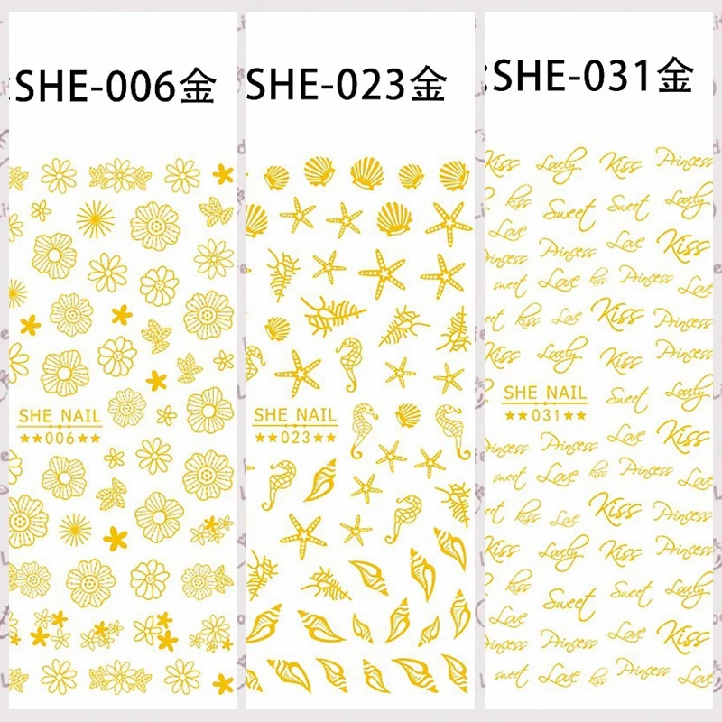 2 Sheet Gold Various Line Arrow Daisy Floret Sea Star Alphabet Pattern Adhesive Nail Art Sticker Decorations DIY Tip SHE01-31
2 Sheet Gold Various Line Arrow Daisy Floret Sea Star Alphabet Pattern Adhesive Nail Art Sticker Decorations DIY Tip SHE01-31