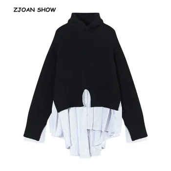 2018 New Women Fashion Asymmetrical Stitching Striped Hem High neck Sweater Long sleeve Pullover Knitted Jumper Femme Knitwear
2018 New Women Fashion Asymmetrical Stitching Striped Hem High neck Sweater Long sleeve Pullover Knitted Jumper Femme Knitwear