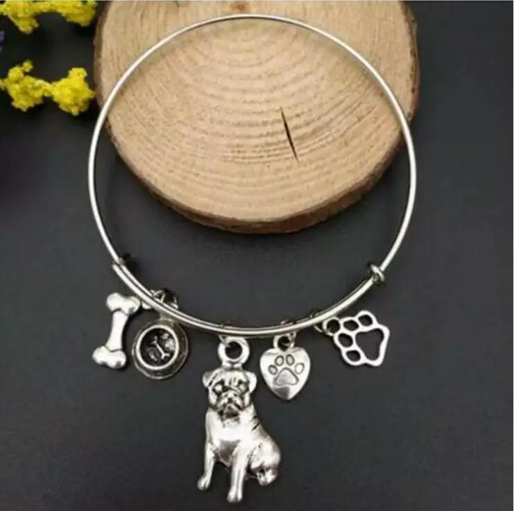 Stainless Steel Adjustable Wire Bangle French Bulldog Pug Dog bowl / dog bones / dog paw print DIY Charm Bracelet Jewelry
Stainless Steel Adjustable Wire Bangle French Bulldog Pug Dog bowl / dog bones / dog paw print DIY Charm Bracelet Jewelry