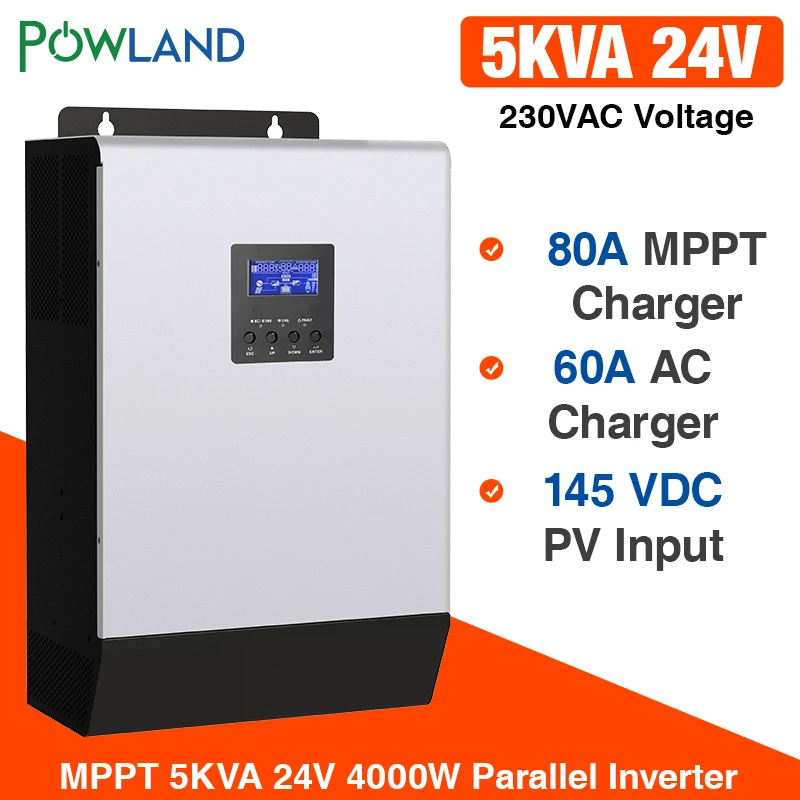 Solar Inverter 4000W 5Kva 80A MPPT Parallel Inverter 24V 220V Pure Sine Wave Inverter Charger 60A Battery Charger
Solar Inverter 4000W 5Kva 80A MPPT Parallel Inverter 24V 220V Pure Sine Wave Inverter Charger 60A Battery Charger