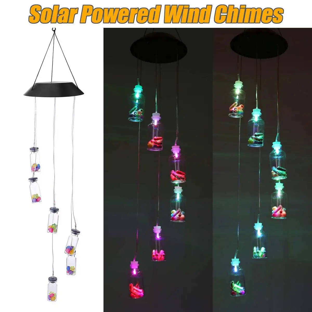Solar Panel Wind Chimes Lamps Luck Bottles Color Changing Glass LED Lighting Romantic Solar Power Light Mobile Hanging Lamp
Solar Panel Wind Chimes Lamps Luck Bottles Color Changing Glass LED Lighting Romantic Solar Power Light Mobile Hanging Lamp
