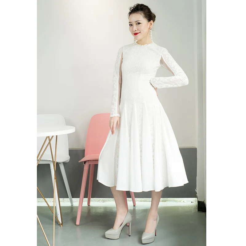 long sleeve a line midi dress