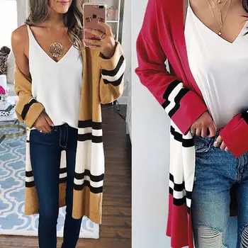 Women Long Sleeve Striped Cardigan Sweater Coat Tops Slim Outwear Autumn Tops Open Stitch Long Sweater
Women Long Sleeve Striped Cardigan Sweater Coat Tops Slim Outwear Autumn Tops Open Stitch Long Sweater