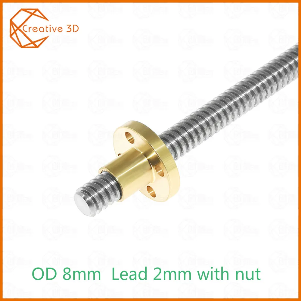 T8 Lead Screw OD 8mm Pitch 2mm Lead 2mm 100mm 150mm 200mm 250mm 300mm 330mm 350mm 400mm 500mm with Brass Nut for Reprap 3D Print
T8 Lead Screw OD 8mm Pitch 2mm Lead 2mm 100mm 150mm 200mm 250mm 300mm 330mm 350mm 400mm 500mm with Brass Nut for Reprap 3D Print