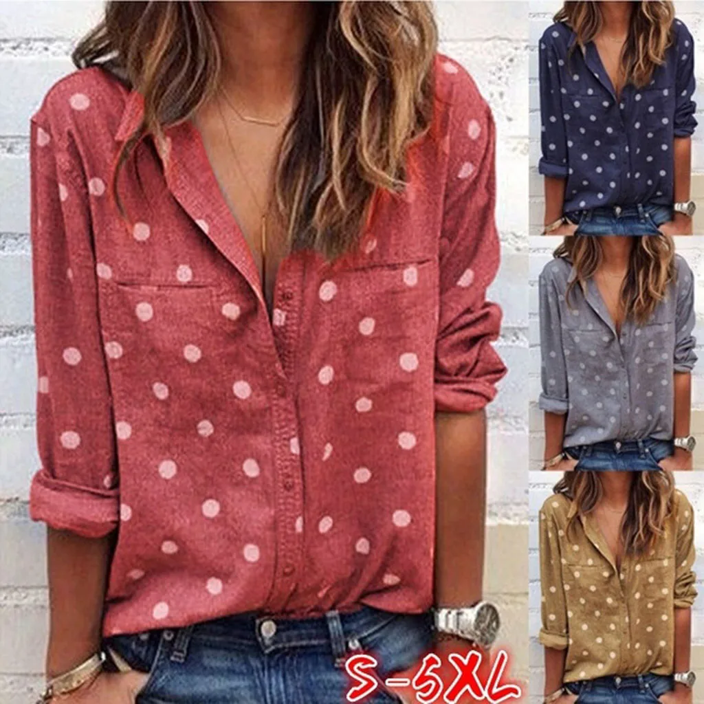 Women Fashion Long Sleeve Trun Down Collar Polka Dot Printing Casual Blouse футболка женская harajuku pokemon shein Plus Size
Women Fashion Long Sleeve Trun Down Collar Polka Dot Printing Casual Blouse футболка женская harajuku pokemon shein Plus Size