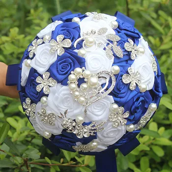 Royal Blue White Rose Artificial Fowers Wedding Bouquet Hand Holding Flowers Diamond Brooch Pearl Crystal Bridal Bouquets W125-3
Royal Blue White Rose Artificial Fowers Wedding Bouquet Hand Holding Flowers Diamond Brooch Pearl Crystal Bridal Bouquets W125-3