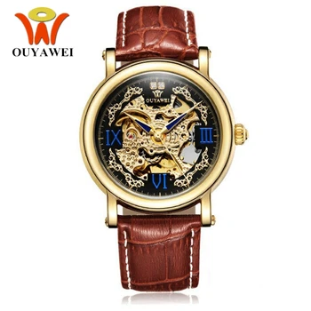 OUYAWEI Brand Mens Mechanical Self Wind Male Wristwatch Leather Strap Luxury Male Gold black Watch relogio masculino Hombre Gift
OUYAWEI Brand Mens Mechanical Self Wind Male Wristwatch Leather Strap Luxury Male Gold black Watch relogio masculino Hombre Gift