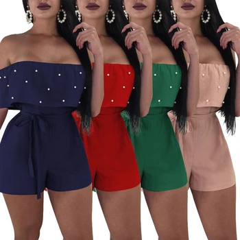 Fashion Women Off Shoulder Playsuits Sexy Women Solid Lotus Leaf Sleeve Jumpsuits 2018 Pearl Beach Party Casual Lace Up Rompers
Fashion Women Off Shoulder Playsuits Sexy Women Solid Lotus Leaf Sleeve Jumpsuits 2018 Pearl Beach Party Casual Lace Up Rompers