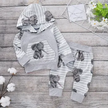 2019 Autumn Winter Newborn Baby Girls Boy Hooded Striped Elephant Printed Tops Pants Tracksuit Trousers Outfits Clothes Sets
2019 Autumn Winter Newborn Baby Girls Boy Hooded Striped Elephant Printed Tops Pants Tracksuit Trousers Outfits Clothes Sets
