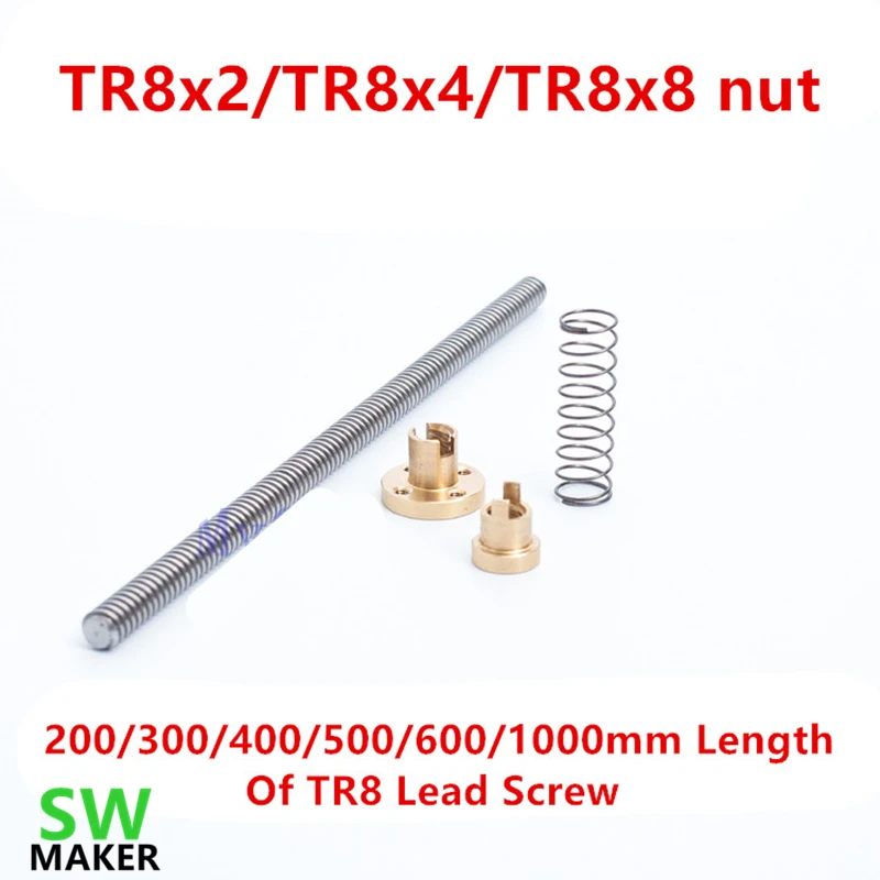 SWMAKER 200/300/400/500mm length TR8 lead screw+TR8 Spring Loaded Anti Backlash Nut Elimination Gap Nut for Reprap
SWMAKER 200/300/400/500mm length TR8 lead screw+TR8 Spring Loaded Anti Backlash Nut Elimination Gap Nut for Reprap