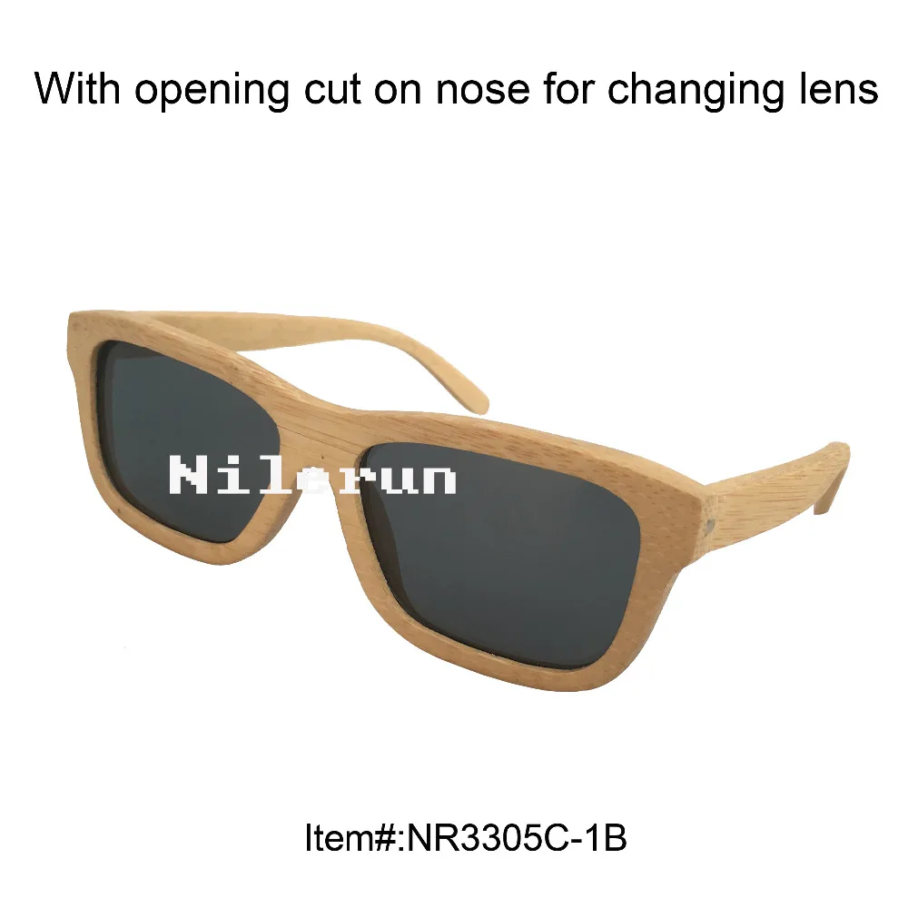 unisex men women square bamboo sunglasses with opening cut on nose for changing lens
unisex men women square bamboo sunglasses with opening cut on nose for changing lens