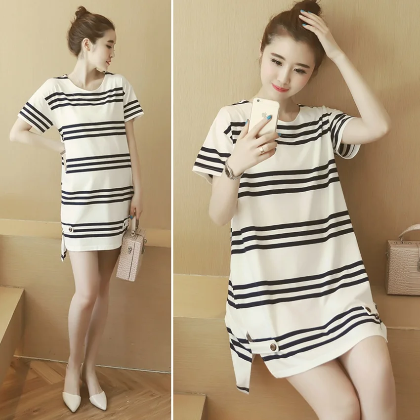 Pregnant women summer new Korean loose cotton striped short-sleeved fashion pregnancy T-shirt skirt
Pregnant women summer new Korean loose cotton striped short-sleeved fashion pregnancy T-shirt skirt