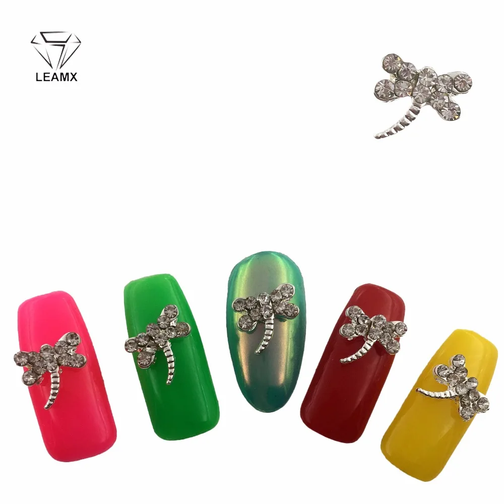 LEAMX 10 шт./упак. 3D Nail Butterfly Style Серебряная металлическая инкрустация стразы