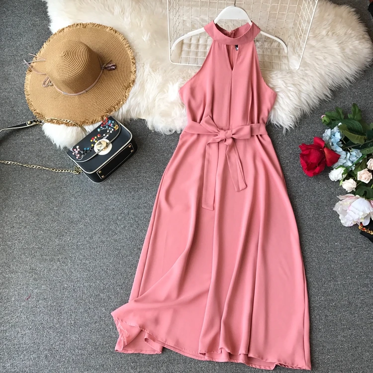 FMFSSOM Women Sexy Hanging Neck Dress 2019 New Summer Ladys O Neck Sleeveless With Belt Medium Long Slim Dresses
FMFSSOM Women Sexy Hanging Neck Dress 2019 New Summer Ladys O Neck Sleeveless With Belt Medium Long Slim Dresses