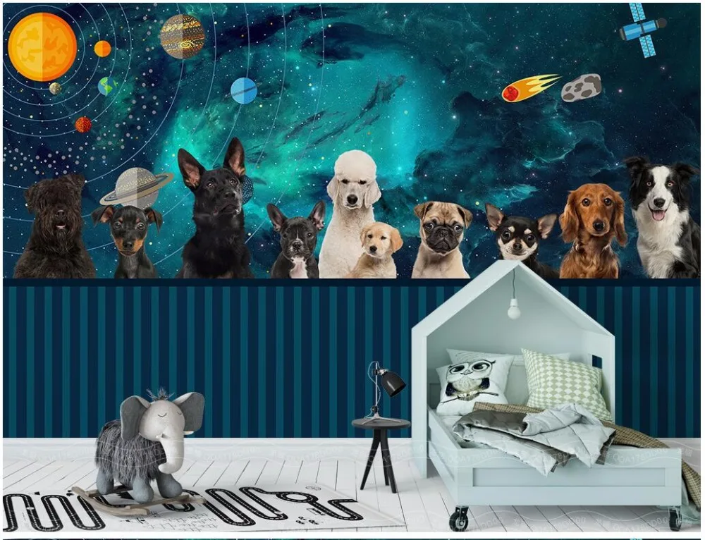 Custom mural photo 3d wallpaper Space universe puppy pet decoration painting wall murals for living room 3 d | Обустройство дома