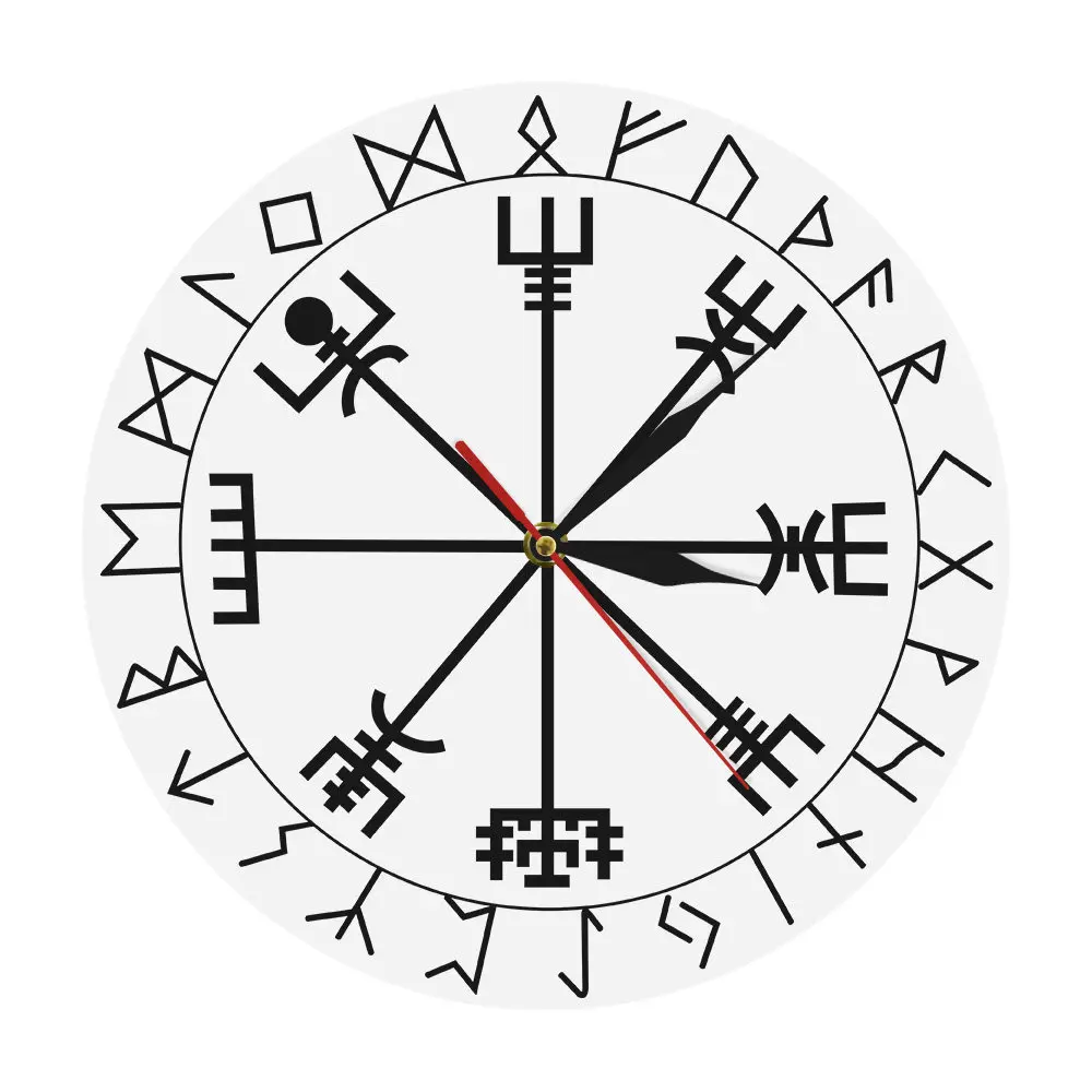 Викинговые Pagan Asatru рунические настенные часы с компасом вегвизером рунный круг