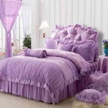 Solid Color Princess Lace Jacquard Satin Purple Bed Set Duvet Cover Bedspread Bed Skirt Sheets Linen Cotton Bedding Set Luxury
Solid Color Princess Lace Jacquard Satin Purple Bed Set Duvet Cover Bedspread Bed Skirt Sheets Linen Cotton Bedding Set Luxury