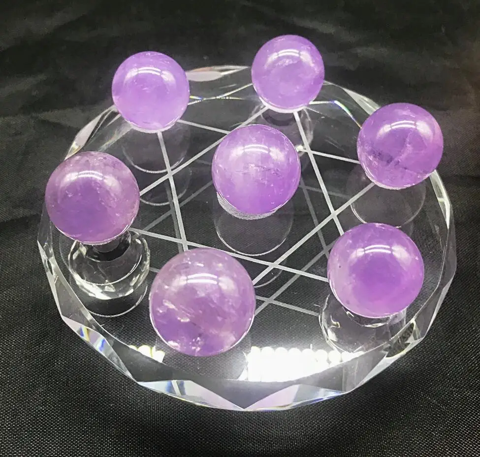 

7Pcs Rare Natural Star Purple Amethyst Quartz Crystal Sphere Ball Stand Healing