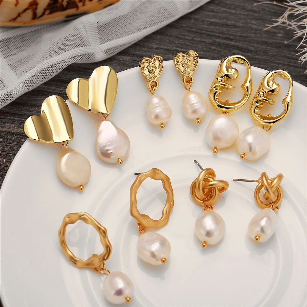 IF ME Real Freshwater Pearl Dangle Earrings for Women Gold Color Metal Heart Geometric Korean Baroque Pearl Drop Earring Jewelry
IF ME Real Freshwater Pearl Dangle Earrings for Women Gold Color Metal Heart Geometric Korean Baroque Pearl Drop Earring Jewelry