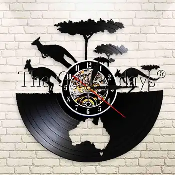 

1Piece Vintage Kangaroo Animals Vinyl Record Wall Clock Australia Map Modern Design Decor Wall Watch For Kangaroo Lover Gift