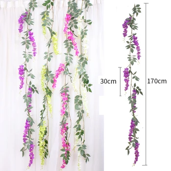 170cm Artificial liana Silk Wisteria Flowers Vines Rattan Bride flower Wall Hanging Garland Arch Home Wedding Garden Decorations
170cm Artificial liana Silk Wisteria Flowers Vines Rattan Bride flower Wall Hanging Garland Arch Home Wedding Garden Decorations