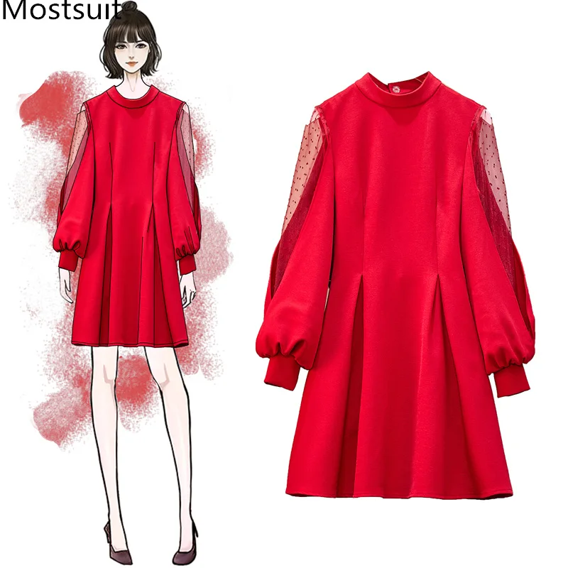 Spring Plus Size Sexy Dress Women Black Red Lantern Sleeve O-neck Loose Vintage Korean Office Elegant Vestidos Dresses Mujer
Spring Plus Size Sexy Dress Women Black Red Lantern Sleeve O-neck Loose Vintage Korean Office Elegant Vestidos Dresses Mujer