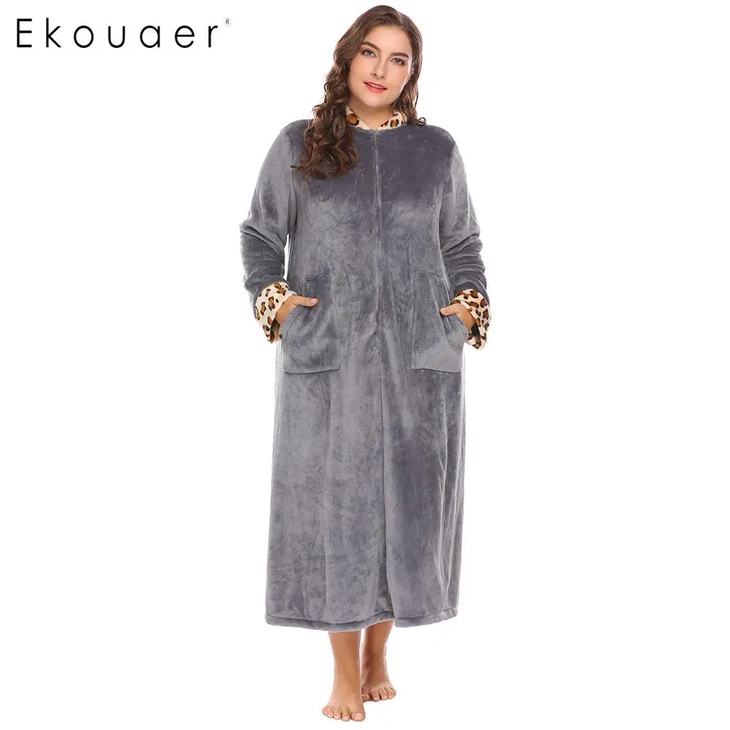 Ekouaer Women Plus Size Robes Nightwear Warm Soft Plush Fleece Bathrobes Leopard Stand Collar Trim Half Zip Dressing Gown Robe
Ekouaer Women Plus Size Robes Nightwear Warm Soft Plush Fleece Bathrobes Leopard Stand Collar Trim Half Zip Dressing Gown Robe