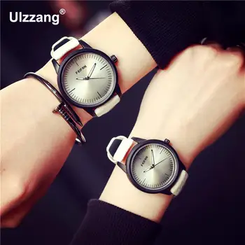 

New Fashion FEIFAN Black White Causal Leather Wristwatch Watch Gift for Women Men Couple Student