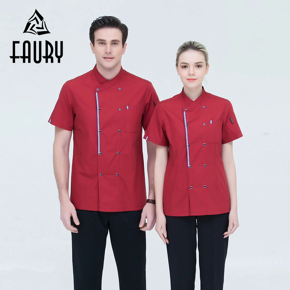 Chef Short-Sleeved Unisex Double Breasted Oblique Collar Jacket Kitchen Work Cloth Cook Costume Cake Bakery Restaurant Uniform
Chef Short-Sleeved Unisex Double Breasted Oblique Collar Jacket Kitchen Work Cloth Cook Costume Cake Bakery Restaurant Uniform