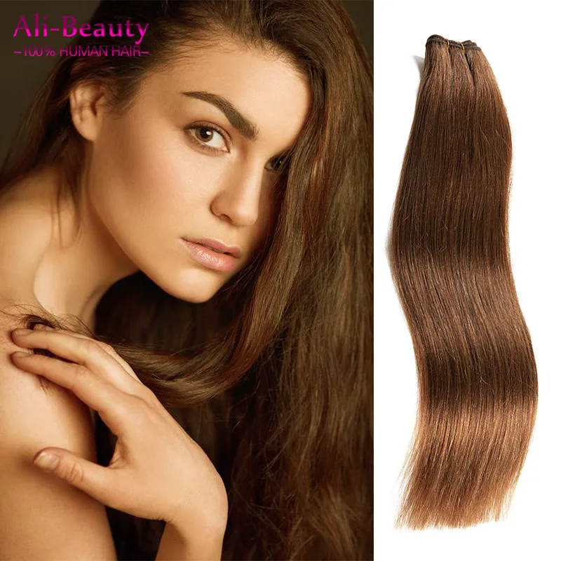 Brazilian Virgin Hair Weave Light Brown 100% Straight Human Hair Weave 18 to 22 Inches Ali Beauty Dark Brown Hair Extensions