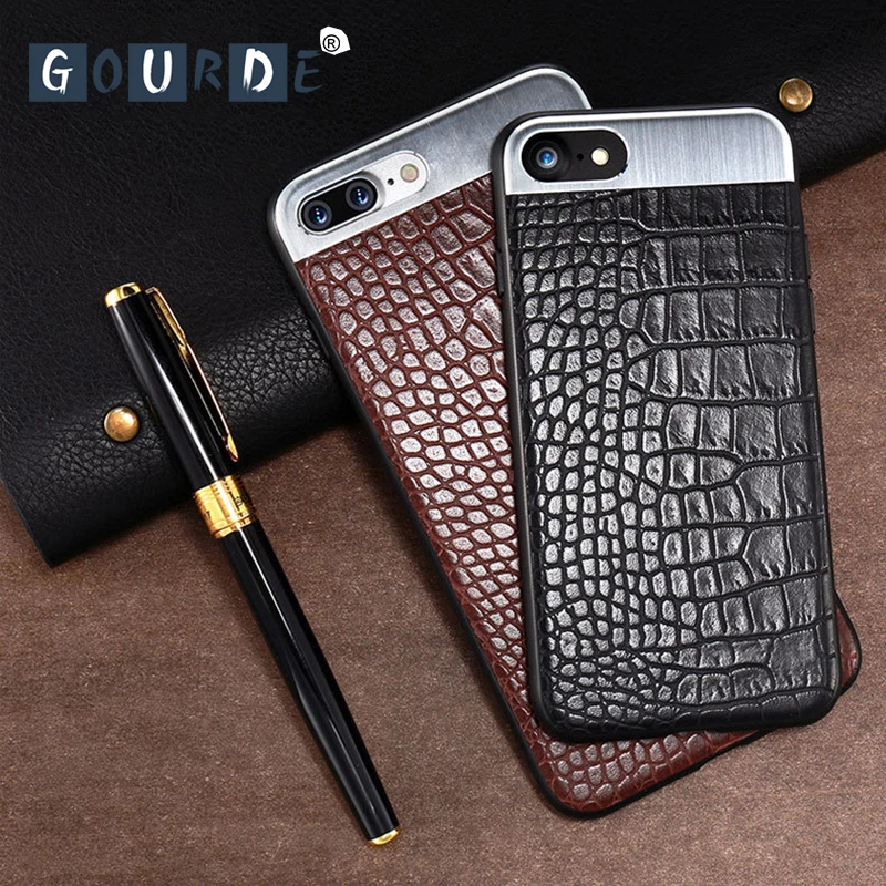Gourde Fashion PU Leather Crocodile Pattern Phone Back Case Covers for iPhone 7 Plus For iphone 6s plus X 8 case | Мобильные