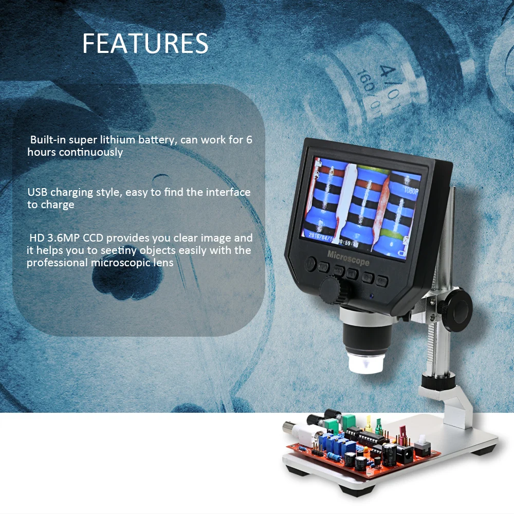 Digital Video Microscope 600 X3.6MP With Portable 4.3" LCD Magnifier for Mobile Phone Maintenance QC/Industrial/Collection
Digital Video Microscope 600 X3.6MP With Portable 4.3" LCD Magnifier for Mobile Phone Maintenance QC/Industrial/Collection