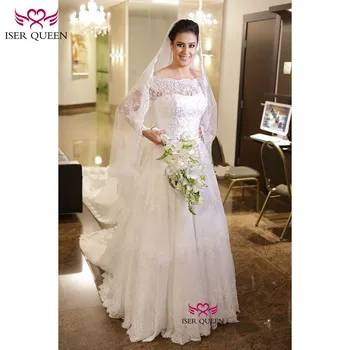 Vintage Boat Neckline Long Sleeves Delicate Embroidery Decorate with Beading and Sequined Pure White Wedding Gown W0123
Vintage Boat Neckline Long Sleeves Delicate Embroidery Decorate with Beading and Sequined Pure White Wedding Gown W0123