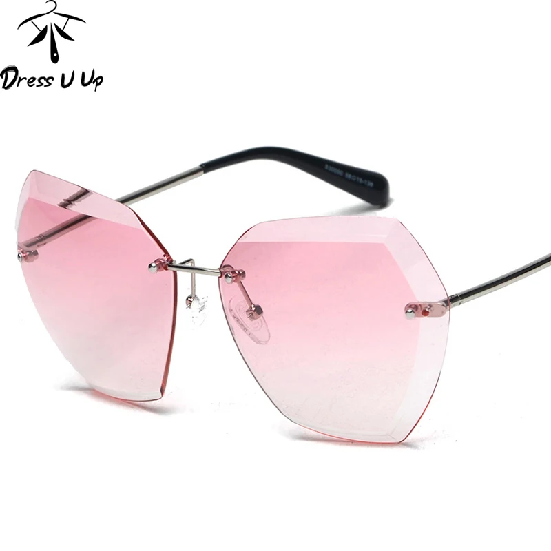

DRESSUUP Fashion Trimming Rimless Sunglasses Women Brand Designer Ladies Sun Glasses Pink Eyewear Oculos Femininos Gafas Mujer