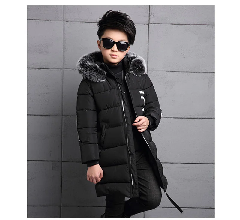 2017 winter down jacket for boy fur big kids coat thick cotton hooded warm casual jacket Outerwear padded children clothing (1)