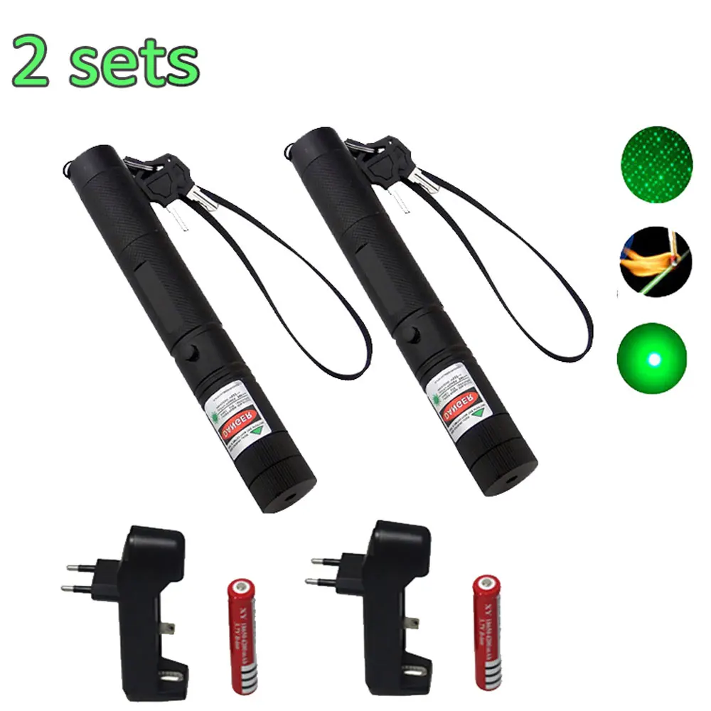 2pcs-Military-532nm-5mw-303-Laser-Pointer-Power-Green-Laser-Pointer-Pen-Burning-Beam-18650-Battery