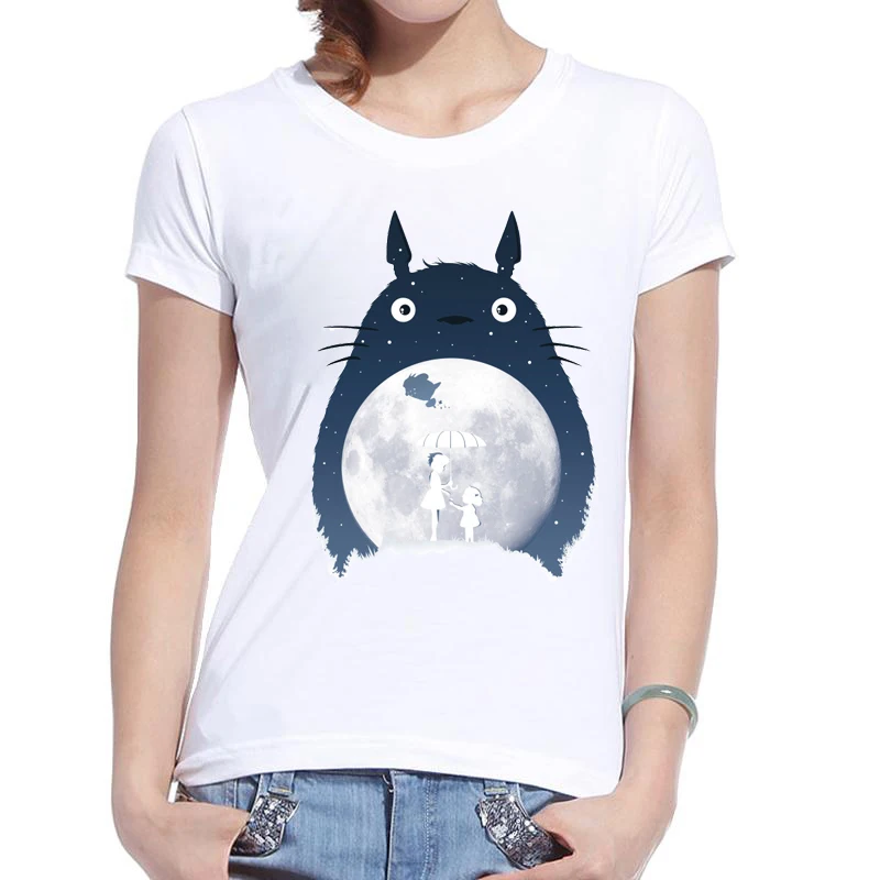 Летняя футболка с принтом Moonlight Flight Totoro Новое поступление круглым вырезом