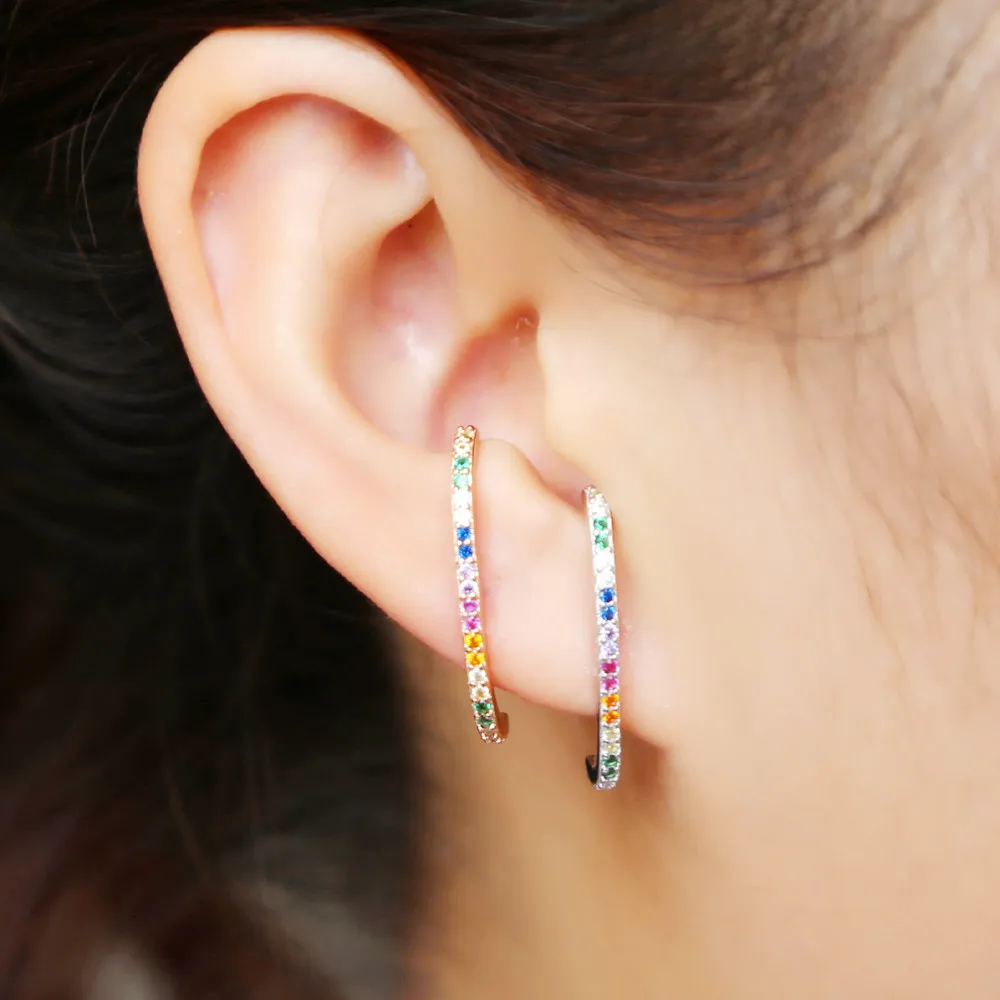 Daily rainbow earrings for women 925 sterling silver stud long cz curved bar around ear top botton new fashion jewelry wholesale
Daily rainbow earrings for women 925 sterling silver stud long cz curved bar around ear top botton new fashion jewelry wholesale