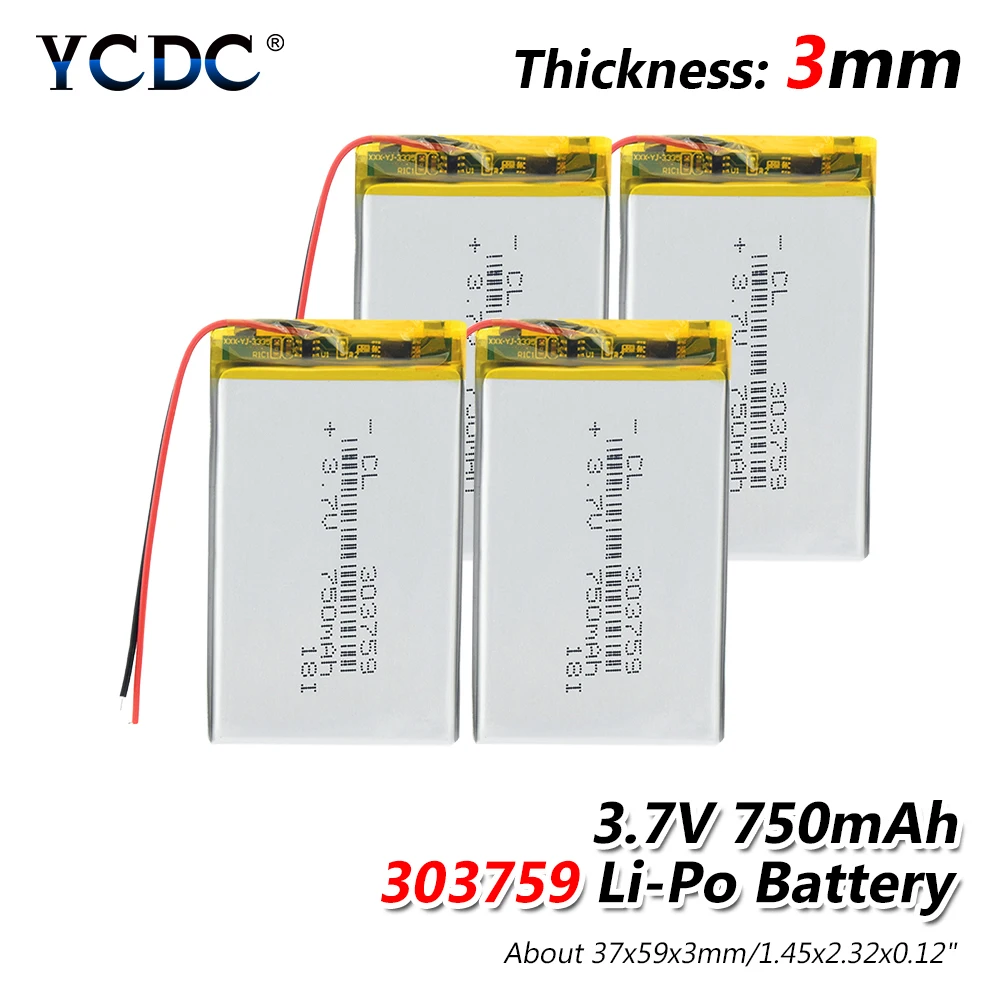 1/2/4 Pcs Li-po Lithium Ion Polymer Battery MP3 MP4 GPS DVD DVR MID Battery 3.7v 303759 750mAh Rechargeable Li-polymer Batteries
1/2/4 Pcs Li-po Lithium Ion Polymer Battery MP3 MP4 GPS DVD DVR MID Battery 3.7v 303759 750mAh Rechargeable Li-polymer Batteries