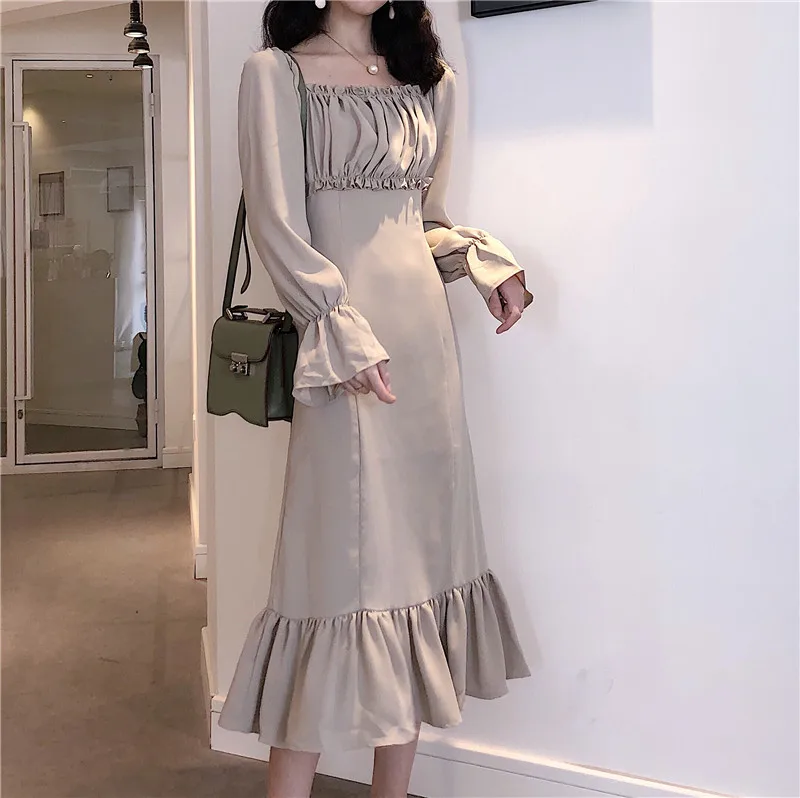 vintage fashion brand Women spring fall long dresses mermaid solid dress square collar vestidos roupas femininas long-sleeve
vintage fashion brand Women spring fall long dresses mermaid solid dress square collar vestidos roupas femininas long-sleeve