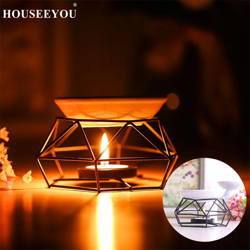 HOUSEEYOU New Arrival Iron Aromatherapy Aroma Burner Glass Oil Lamp Gifts And Crafts Home Decorations Essential | Дом и сад
