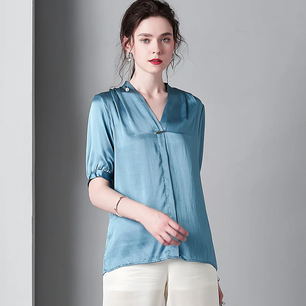 100% Silk Blouses Soft Stain Shirt Women Summer Pink Pullover White Office Ladies Tops Casual Black Tees Blue Loose Top 914026
100% Silk Blouses Soft Stain Shirt Women Summer Pink Pullover White Office Ladies Tops Casual Black Tees Blue Loose Top 914026